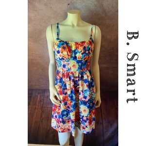 B. Smart Floral Spaghetti Strap multi-color Mini Dress-fitted bodice-size 10-EUC
